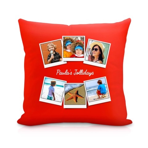 (25cm Square) (Polaroid Style Photo Print) Red Soft Velvet Polyester Fabric (Personalised with Text)