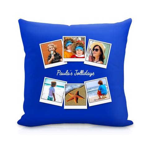(25cm Square) (Polaroid Style Photo Print) Royal Blue Soft Velvet Polyester Fabric (Personalised with Text)