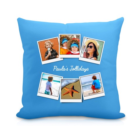 (25cm Square) (Polaroid Style Photo Print) Sky Blue Soft Velvet Polyester Fabric (Personalised with Text)