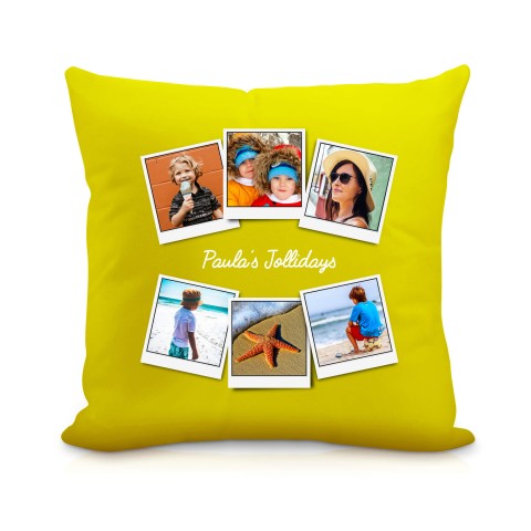 (25cm Square) (Polaroid Style Photo Print) Yellow Soft Velvet Polyester Fabric (Personalised with Text)