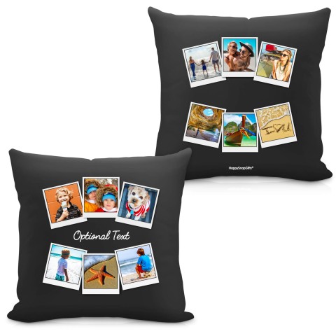 (Square 40cm) (Polaroid Style Photo Print) - Black Soft Velvet Polyester Fabric with Removable Cover (Zip) (Personalised with Text)