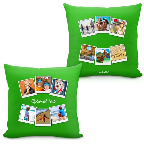 (Square 40cm) (Polaroid Style Photo Print) - Bright Green Soft Velvet Polyester Fabric with Organic Lavender with Removable Cover (Zip) (Personalised with Text)
