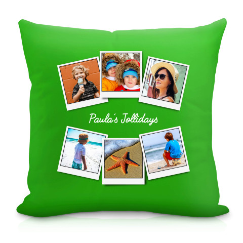 (40cm Square) (Polaroid Style Photo Print) Bright Green Soft Velvet Polyester Fabric with Removable Cover (Zip) (Personalised with Text)