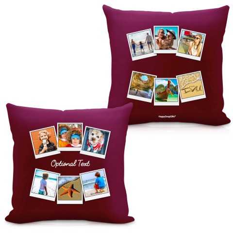 (Square 40cm) (Polaroid Style Photo Print) Burgundy Soft Velvet Polyester Fabric (Personalised with Text)