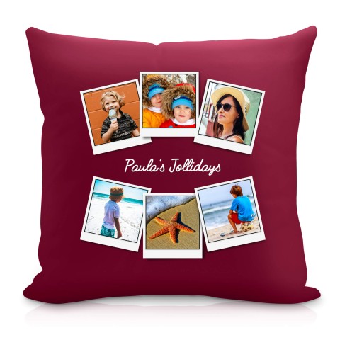 (40cm Square) (Polaroid Style Photo Print) Burgundy Soft Velvet Polyester Fabric (Personalised with Text)