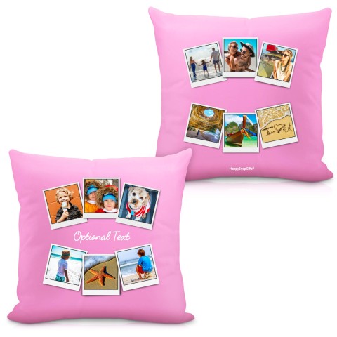 (Square 40cm) (Polaroid Style Photo Print) - Baby Pink Soft Velvet Polyester Fabric with Organic Lavender with Removable Cover (Zip) (Personalised with Text)