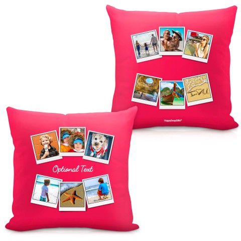 (Square 40cm) (Polaroid Style Photo Print) - Fuchsia Pink Soft Velvet Polyester Fabric with Organic Lavender with Removable Cover (Zip) (Personalised with Text)