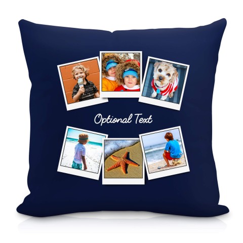 (40cm Square) (Polaroid Style Photo Print) Navy Blue Soft Velvet Polyester Fabric Scented (Organic Lavender Buds) (Personalised with Text)
