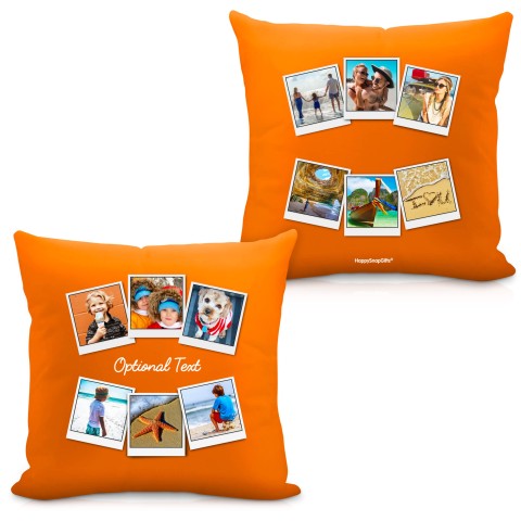 (Square 40cm) (Polaroid Style Photo Print) - Orange Soft Velvet Polyester Fabric (Personalised with Text)