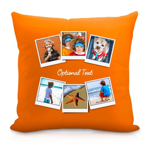 (40cm Square) (Polaroid Style Photo Print) Burnt Orange Soft Velvet Polyester Fabric Scented (Organic Lavender Buds) with Removable Cover (Zip) (Personalised with Text)