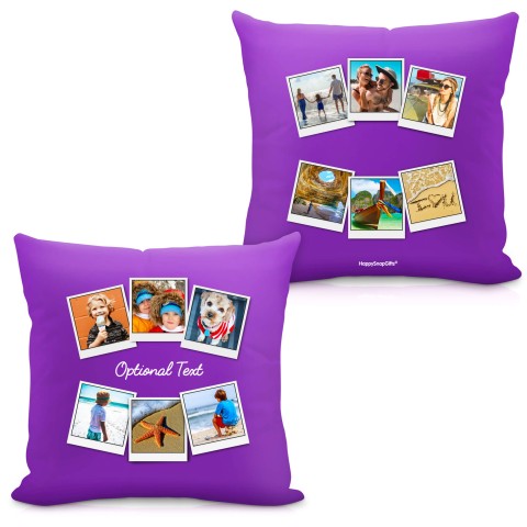 (Square 40cm) (Polaroid Style Photo Print) - Purple Soft Velvet Polyester Fabric with Organic Lavender with Removable Cover (Zip) (Personalised with Text)
