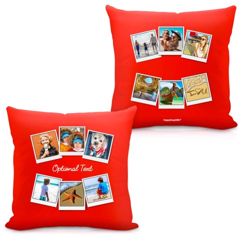 (Square 40cm) (Polaroid Style Photo Print) - Red Soft Velvet Polyester Fabric (Personalised with Text)