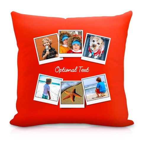 (40cm Square) (Polaroid Style Photo Print) Red Soft Velvet Polyester Fabric Scented (Organic Lavender Buds) (Personalised with Text)