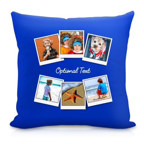 (40cm Square) (Polaroid Style Photo Print) Royal Blue Soft Velvet Polyester Fabric with Removable Cover (Zip) (Personalised with Text)