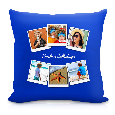 (40cm Square) (Polaroid Style Photo Print) Royal Blue Soft Velvet Polyester Fabric (Personalised with Text)