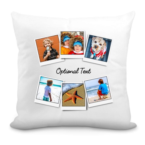 (40cm Square) (Polaroid Style Photo Print) White Soft Velvet Polyester Fabric with Removable Cover (Zip) (Personalised with Text)