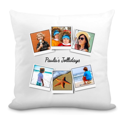 (40cm Square) (Polaroid Style Photo Print) White Soft Velvet Polyester Fabric (Personalised with Text)