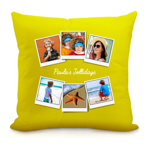 (40cm Square) (Polaroid Style Photo Print) Yellow Soft Velvet Polyester Fabric (Personalised with Text)