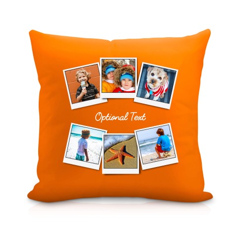 (25cm Square) (Polaroid Style Photo Print) Burnt Orange Soft Velvet Polyester Fabric Scented (Organic Lavender Buds) with Removable Cover (Zip) (Personalised with Text)