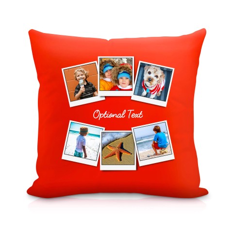 (25cm Square) (Polaroid Style Photo Print) Red Soft Velvet Polyester Fabric Scented (Organic Lavender Buds) (Personalised with Text)