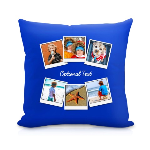 (25cm Square) (Polaroid Style Photo Print) Royal Blue Soft Velvet Polyester Fabric with Removable Cover (Zip) (Personalised with Text)