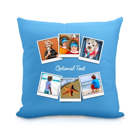 (25cm Square) (Polaroid Style Photo Print) Sky Blue Soft Velvet Polyester Fabric Scented (Organic Lavender Buds) with Removable Cover (Zip) (Optional Personalised Gift Text)