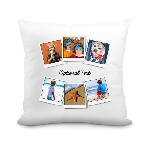 (25cm Square) (Polaroid Style Photo Print) White Soft Velvet Polyester Fabric with Removable Cover (Zip) (Personalised with Text)