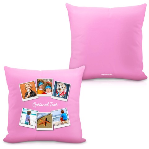 (Square 40cm) (Polaroid Style Photo Print) - Baby Pink Soft Velvet Polyester Fabric with Organic Lavender with Removable Cover (Zip) (Personalised with Text)