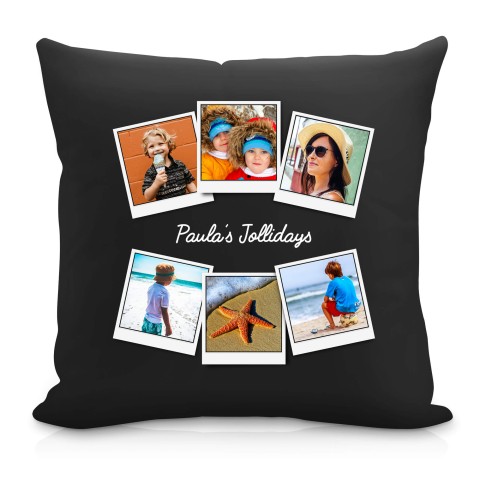 (40cm Square) (Polaroid Style Photo Print) Black Soft Velvet Polyester Fabric with Removable Cover (Zip) (Personalised with Text)