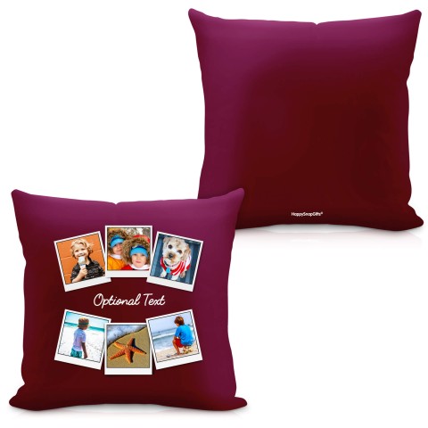(Square 40cm) (Polaroid Style Photo Print) Burgundy Soft Velvet Polyester Fabric (Personalised with Text)