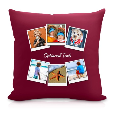 (40cm Square) (Polaroid Style Photo Print) Burgundy Soft Velvet Polyester Fabric Scented (Organic Lavender Buds) (Personalised with Text)