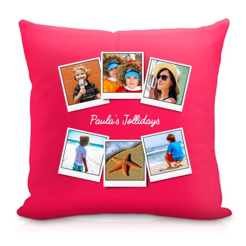 (40cm Square) (Polaroid Style Photo Print) Hot Pink (Fuchsia) Soft Velvet Polyester Fabric (Personalised with Text)