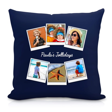 (40cm Square) (Polaroid Style Photo Print) Navy Blue Soft Velvet Polyester Fabric (Personalised with Text)