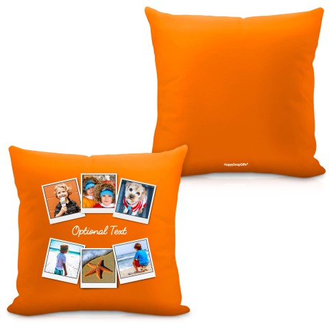 (Square 40cm) (Polaroid Style Photo Print) - Orange Soft Velvet Polyester Fabric with Organic Lavender with Removable Cover (Zip) (Personalised with Text)