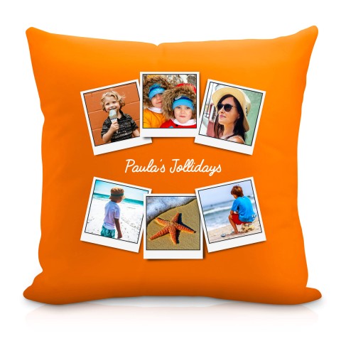 (40cm Square) (Polaroid Style Photo Print) Burnt Orange Soft Velvet Polyester Fabric (Personalised with Text)