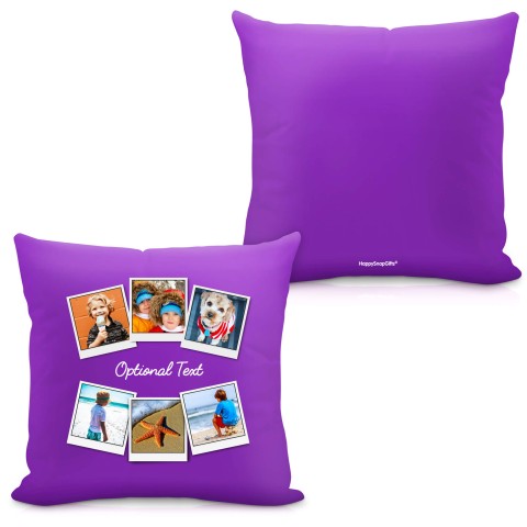 (Square 40cm) (Polaroid Style Photo Print) - Purple Soft Velvet Polyester Fabric with Organic Lavender with Removable Cover (Zip) (Personalised with Text)