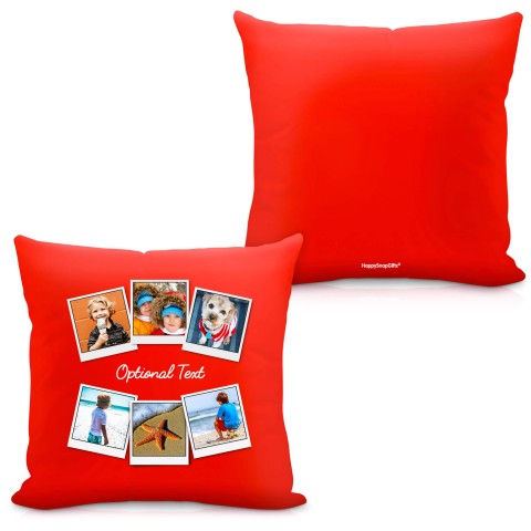 (Square 40cm) (Polaroid Style Photo Print) - Red Soft Velvet Polyester Fabric (Personalised with Text)