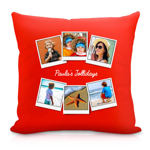 (40cm Square) (Polaroid Style Photo Print) Red Soft Velvet Polyester Fabric (Personalised with Text)