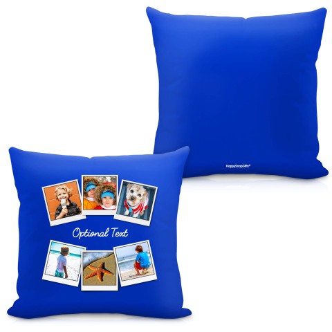 (Square 40cm) (Polaroid Style Photo Print) - Royal Blue Soft Velvet Polyester Fabric with Organic Lavender with Removable Cover (Zip) (Personalised with Text)