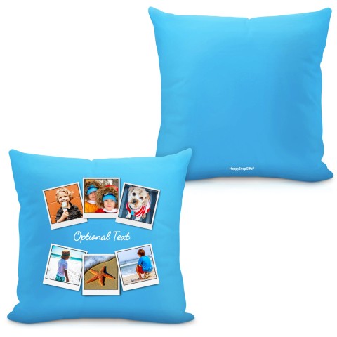 (Square 40cm) (Polaroid Style Photo Print) - Sky Blue Soft Velvet Polyester Fabric with Removable Cover (Zip) (Personalised with Text)