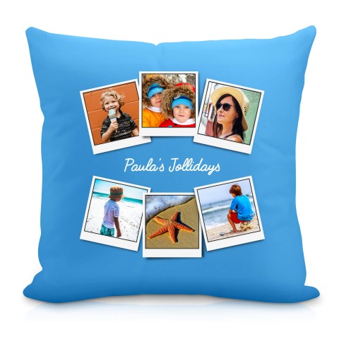 (40cm Square) (Polaroid Style Photo Print) Sky Blue Soft Velvet Polyester Fabric (Personalised with Text)