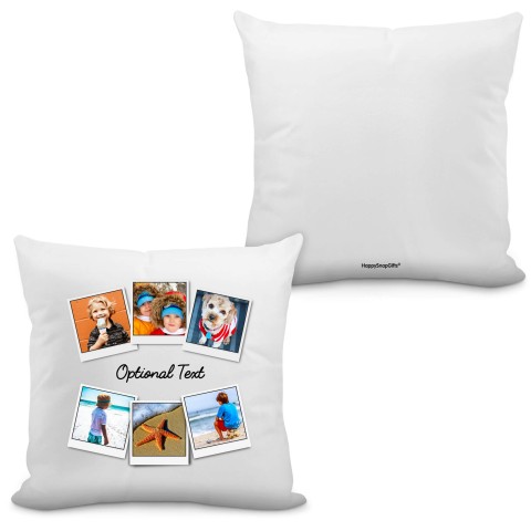 (Square 40cm) (Polaroid Style Photo Print) - White Soft Velvet Polyester Fabric with Organic Lavender with Removable Cover (Zip) (Personalised with Text)