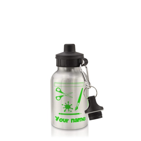 in Silver (400ml) with Screw Cap with Paint & Craft Icon Bright Green (Personalised with Text)