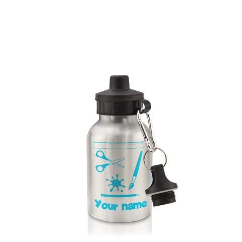 in Silver (400ml) with Screw Cap with Paint & Craft Icon Sky Blue (Personalised with Text)