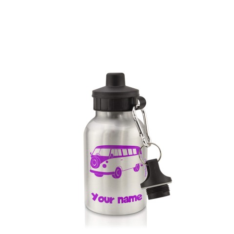 in Silver (400ml) with Screw Cap (Camper Van Icon) Purple (Personalised with Text)