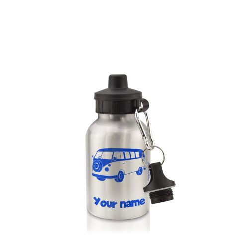 in Silver (400ml) with Screw Cap (Camper Van Icon) Royal Blue (Personalised with Text)