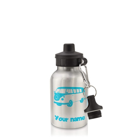 in Silver (400ml) with Screw Cap (Camper Van Icon) Sky Blue (Personalised with Text)