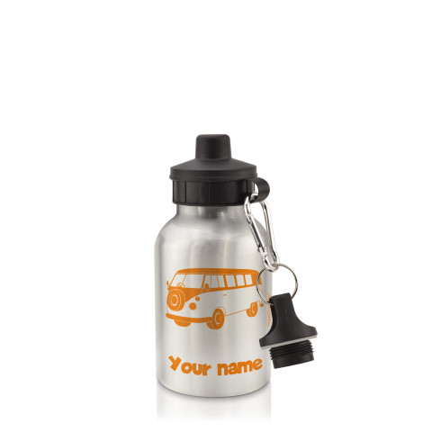 in Silver (400ml) with Screw Cap (Camper Van Icon) Burnt Orange (Personalised with Text)