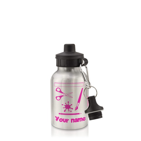in Silver (400ml) with Screw Cap with Paint & Craft Icon Hot Pink (Fuchsia) (Personalised with Text)