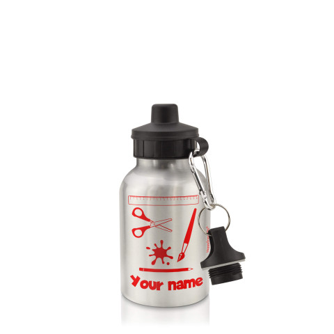 in Silver (400ml) with Screw Cap with Paint & Craft Icon Red (Personalised with Text)